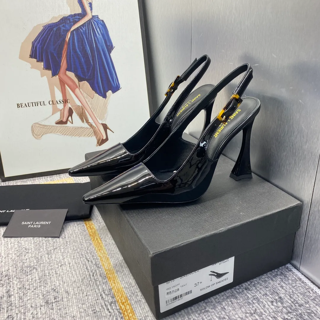 👟👟Ex-factory price 660👟👟 𝐒𝐚𝐢𝐧𝐭 𝐋𝐚𝐮𝐫𝐞𝐧𝐭# Saint Laurent 23F/W small gold bar high heels continue the past high-end and elegant ysl small gold bar heels are really good-looking! Saint Laurent square pointed toe slingback high-heeled shoes. The small gold bar heels really fully highlight the neat and minimalist annual party party. 👟👟factory price. A must-have for arty. Flash sale. So eye-catching. Upper: Customized cow patent leather. Outsole: Genuine leather outsole. Size: 35-40 (40 customized items are not returnable)